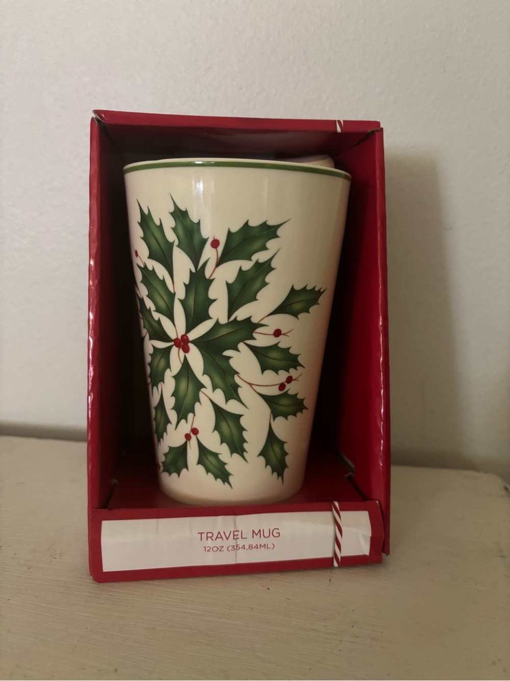 LENOX HOLIDAY PORCELAIN TRAVEL MUG, nwt